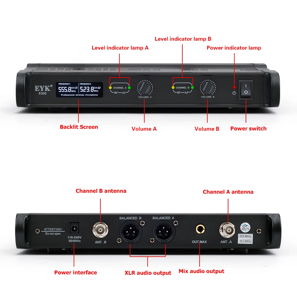 EYK E300 UHF двухканальный 2 металлический ручной передатчик микрофона с функцией