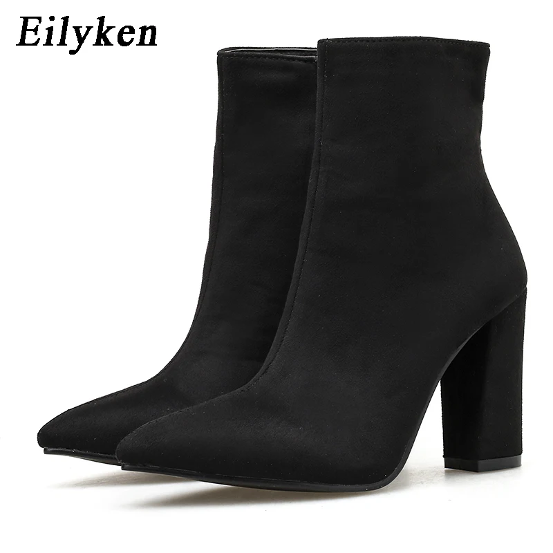 

Eilyken 2019 New Fashion Winter Thick High Heels Ankle Women Boots Pointed Toe Female Boot Zipper Black Leisure Shoes Size 35-40