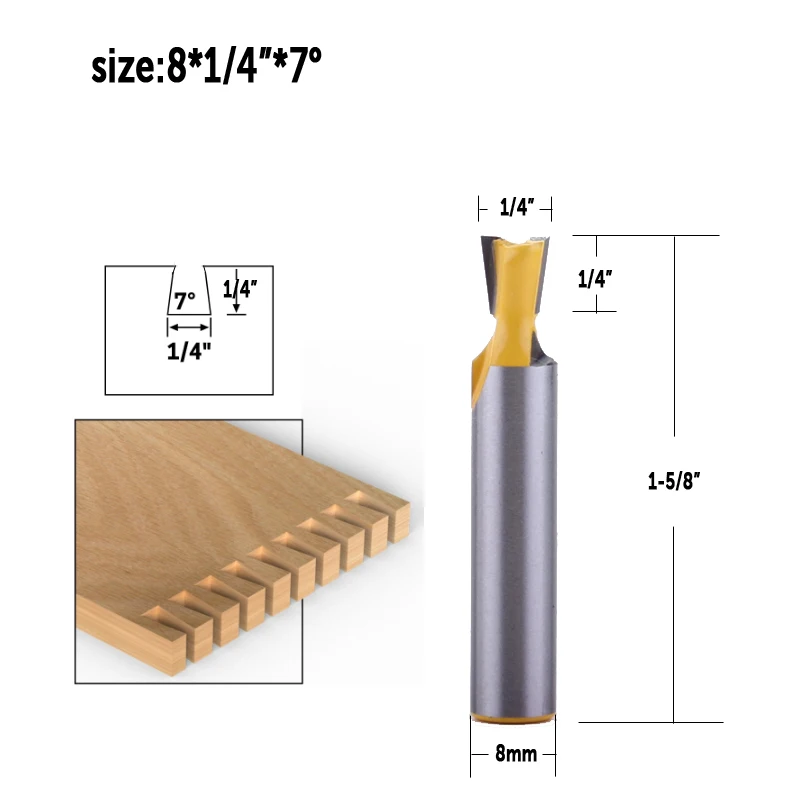 CHWJW 1 шт. 8 мм хвостовик высокого качества промышленности стандарт фреза "Ласточки хвост" резчик по дереву - Длина режущей кромки: 7 мм