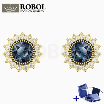 

Original SWA Blue Round Retro Earrings with Original Engraved Woman Jewelry Gift Fashion Luxury Jewelry Free Shipping Wholesale