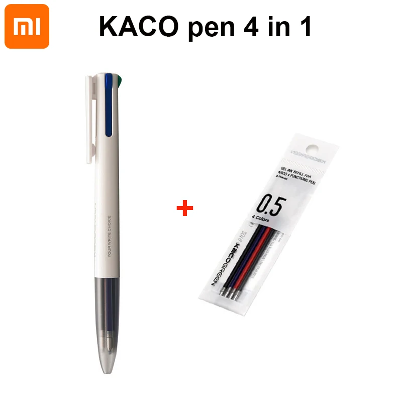 Pen and Refill Xiaomi KACO ручка многофункциональная ручка 4 в 1 ручка 0,5 мм черный зеленый красный синий чернила заправка - Цвет: Pen and Refill