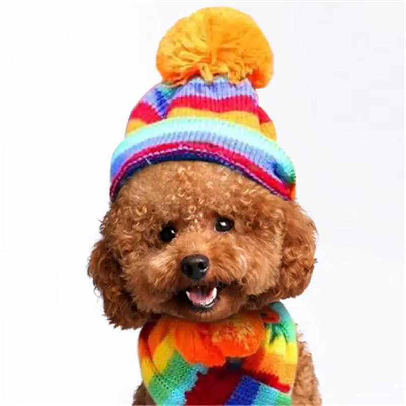 

3pc/set dog scarf and hat Corgi Costume Franse Bulldog Yorkshire Terrier Stripe Knitted Scarf Puppy Outfit Costume Hat For Dog