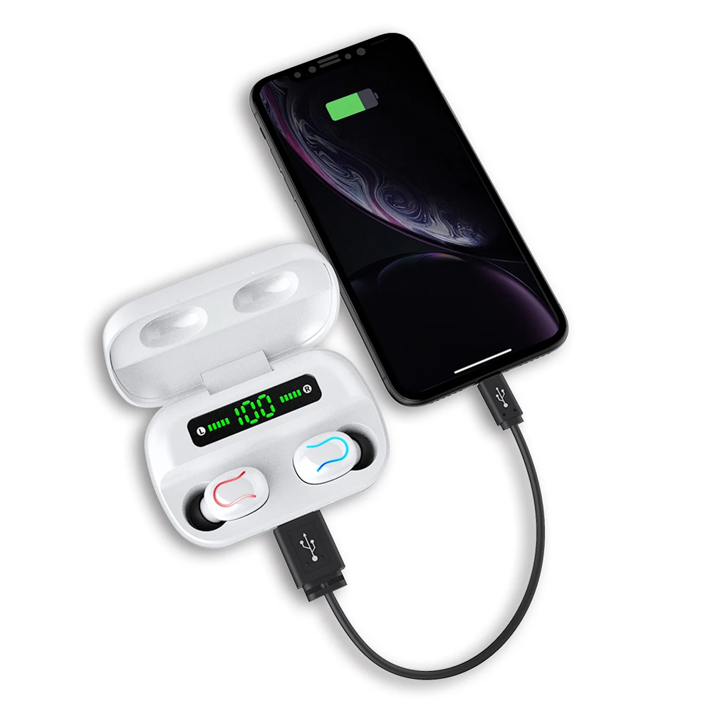 Bluetooth V5.0 TWS, беспроводные Bluetooth наушники, светодиодный дисплей, беспроводные наушники с 1500 мА/ч зарядным устройством, гарнитура, спортивные наушники