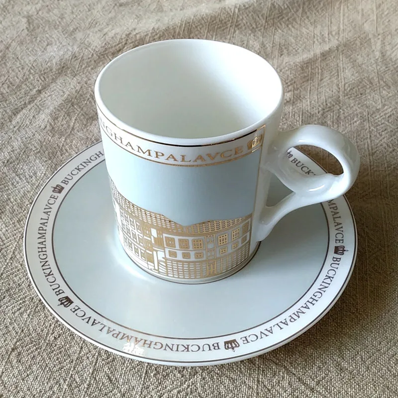 

European architectural design Bone China Coffee Cup and saucers High Quality Ceramic Coffee Cup Golden Porcelain Tea Cup Set