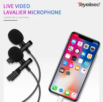 

Teyeleec Lavalier Dual Microphone Mini Live Microphone Interview K song Android type-c iPhone with headset microphone HOT