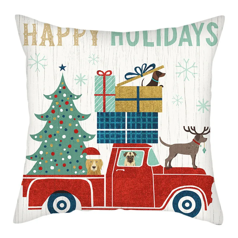 Fuwatacchi Santa Claus Printed Cushion Cover Christmas Pillow Covers Polyester Decoration Pillow Cases for Home Sofa 45X45cm