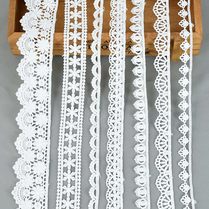 Correas de encaje color blanco tela de encaje decoración Poao 5 x 11 yardas fiesta boda Navidad patrón de cinta de encaje vintage álbumes de recortes algodón encaje para costura caja de regalo manualidades