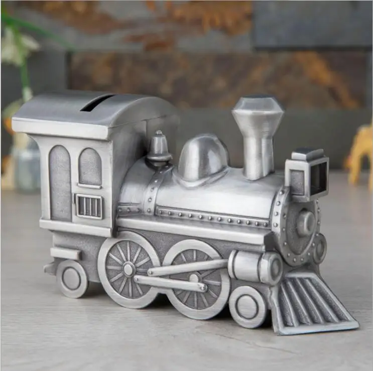 

Retro Steam locomotive Metal Piggy Bank Money Box Metal Storage Box Coin Bank For Children's Gifts Home Decoration CXG037