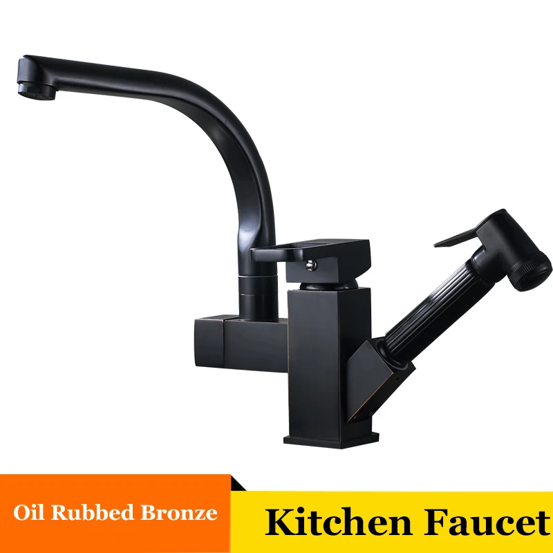Oil Rubbed Bronze Ulgksd Кухонные смесители выдвижной душевой распылитель с креплением для раковины сосуд для кухонной раковины кран с двойным носиком для кухонных смесителей - Цвет: Oil Rubbed Bronze