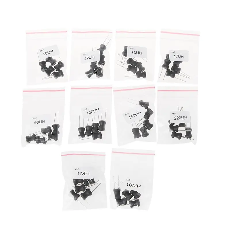 

50 Pcs/Set 10 Types Power Inductor Inductance 10UH/22UH/33UH/47UH/68UH/100UH/150UH/220UH/1MH/10MH 10 Values x 5pcs 94PC