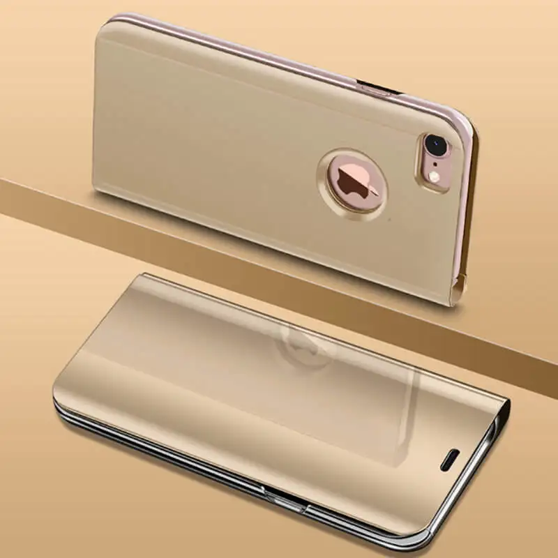 Elegant Leather Smart Mirror Phone Case with Holder Stand Feature