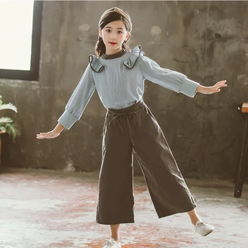 

YourSeason Spring Autumn Clothes Suit 2020 Children Blouse And Wide Leg Trousers Korean Style Kids Girls Elegant Two Piece