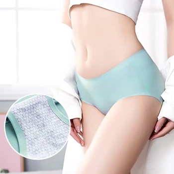 

High Quality Breathable Ice Silk Seamless Women Sexy Mid Waist Panties Lingerie Briefs Underwear Soft Underpants 2020