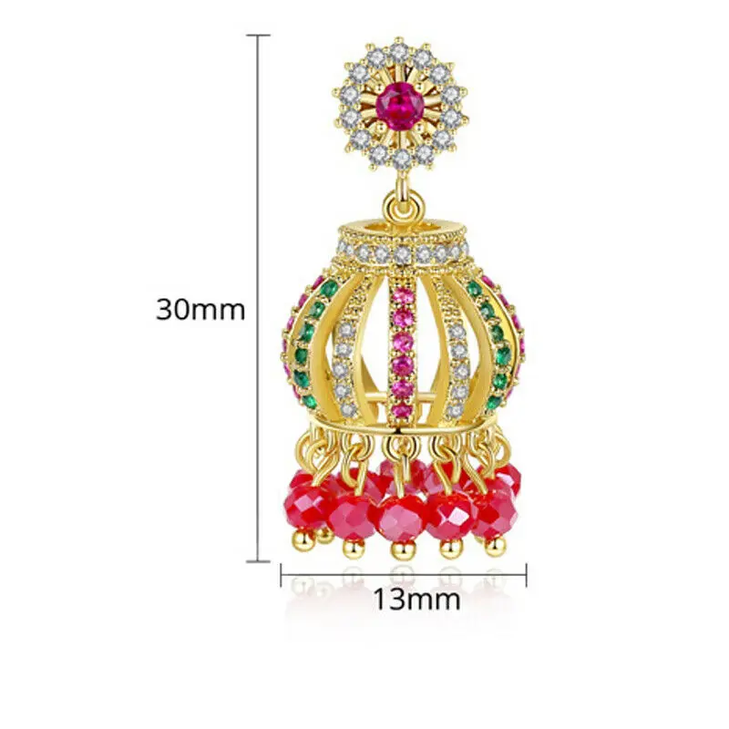 Индийские женские серьги Jhumka Jhumki, циркониевые колокольчики, висячие серьги, этнические, праздничные ювелирные изделия, подарок на Рождество