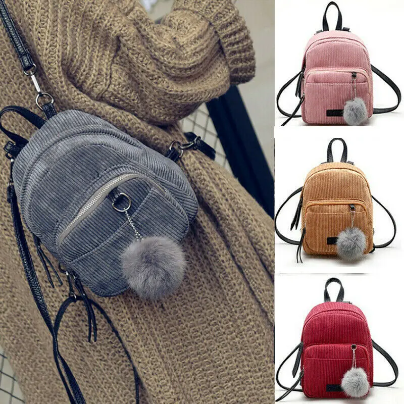 Mini mochilas de pana para mujer, mochilas escolares de moda para chicas, mochilas de viaje pequeñas de color sólido, Mini mochila con correa de cuero PU