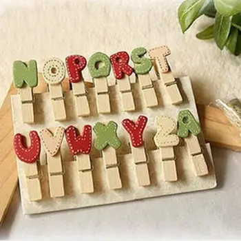 

14Pcs Wooden Cartoon Letters Clip for Snacks Sealing Photograph Decor