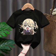

Genshin Impact Fischl Print Red Kid T-shirts Children Baby Black Harajuku Kawaii Clothes Boy Girl Tops Gift Present ,Drop Ship