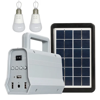 

LED Solar Power Panel Generator Kit Bluetooth Speaker USB Charger Home System + 2 LED Bulbs Outdoor Lighting Smartphone Charging