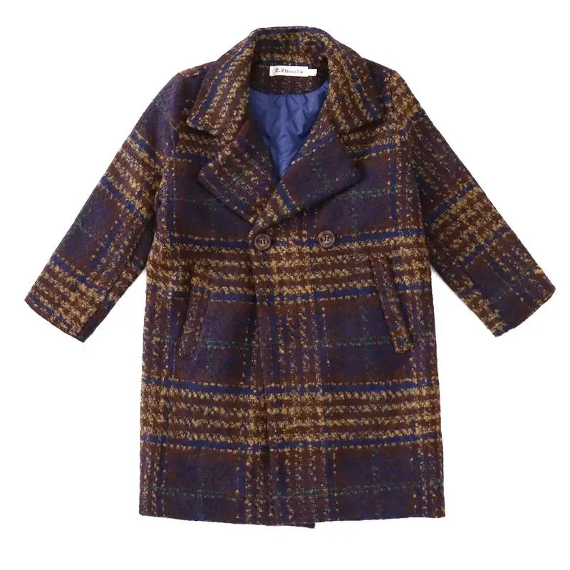 Шерстяное пальто; Новое Детское пальто в английском стиле; зимняя одежда для мальчиков; детское клетчатое пальто с отворотом; длинное пальто; одежда для малышей