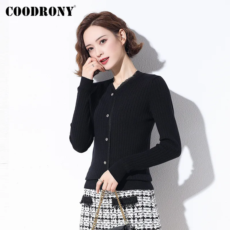 COODRONY Brand 2020 Casual V-Neck Pullover Slim Sweaters Women Autumn Winter Streetwear Fashion Striped Female Jumpers W1107