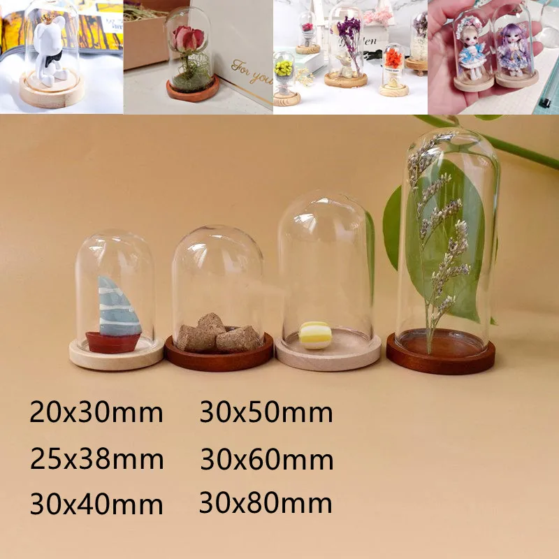 15/18pcs Mini Glass Dome Cloche With Wooden Base Jar Display Stand Terrarium Bottle Display Flower Home Decor Dust Cover Box 3
