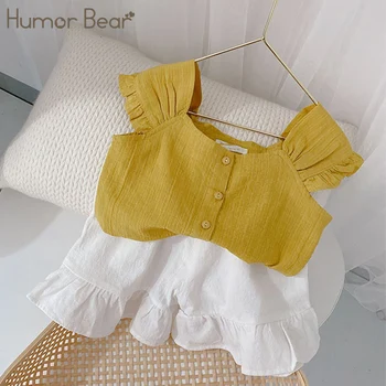 

Humor Bear Korean Summer Girl Clothes Suit Set New Button Sling Vest Tops+Shorts 2pcs Baby Kids Children Clothing Outfits