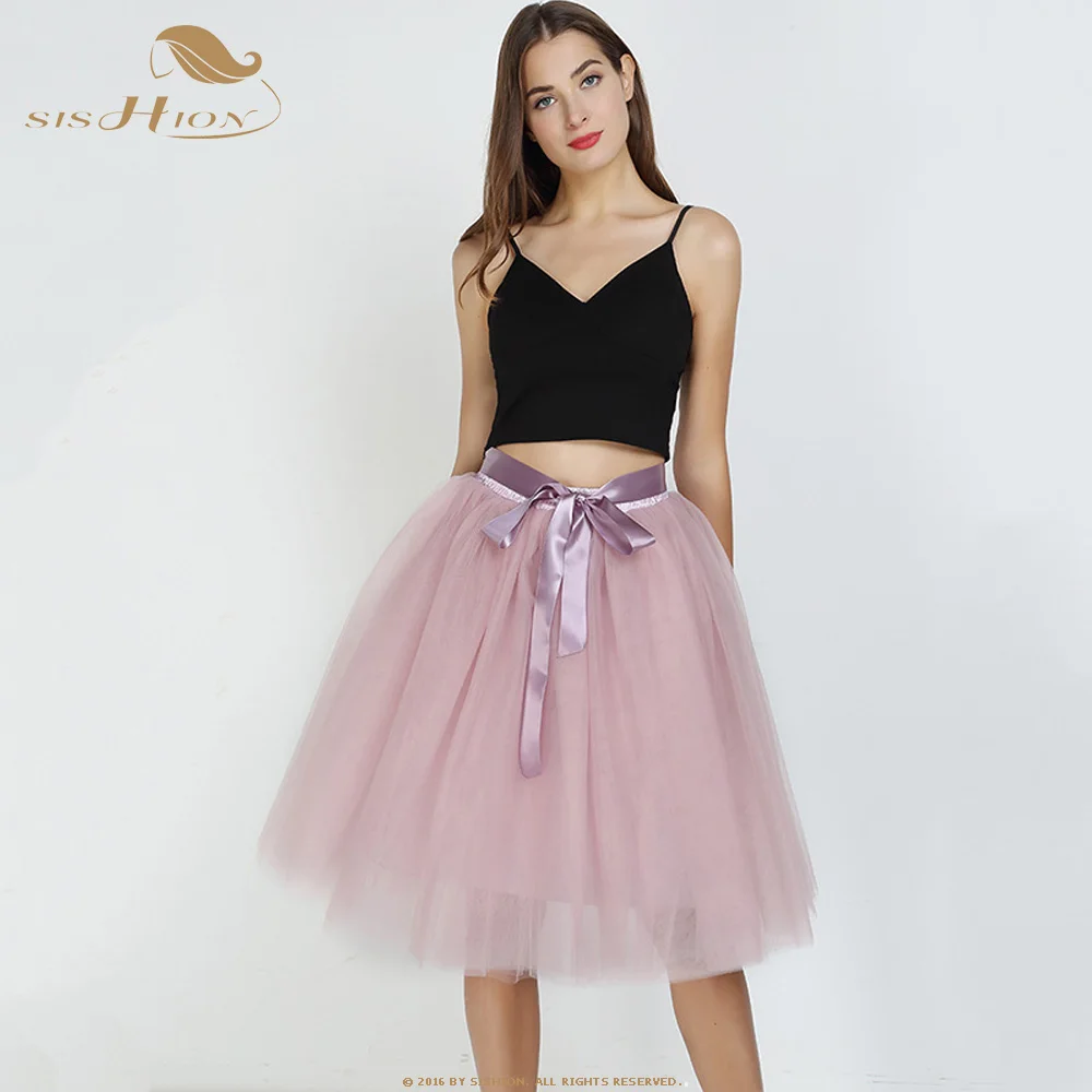 dusty pink SISHION 7 слоев Модная Тюлевая юбка плиссированные юбки-пачки QY0342 Женская Нижняя юбка подружки невесты винтажная юбка миди - Цвет: dusty pink