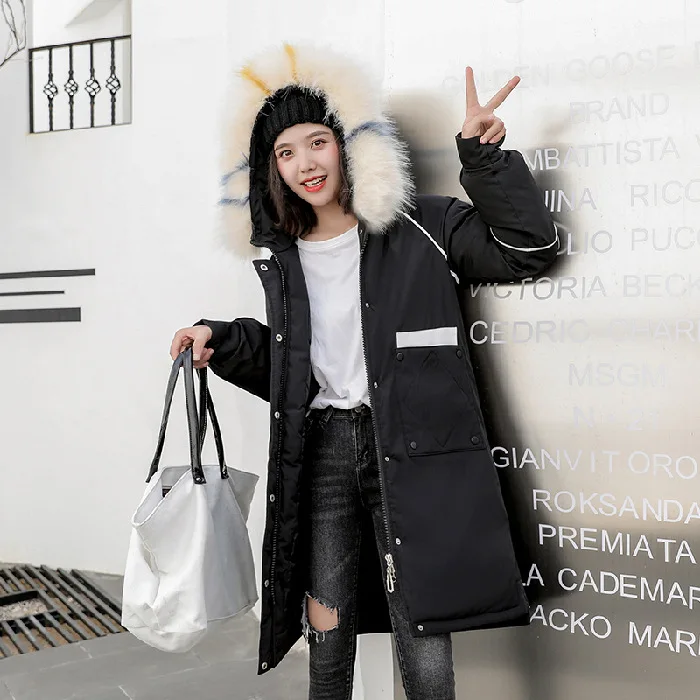 

Photo Shoot Han Dong Door 2019 New Style Mid-length Large Fur Collar Embroidered Parka Thick Coat down Jacket Cotton-padded Clot
