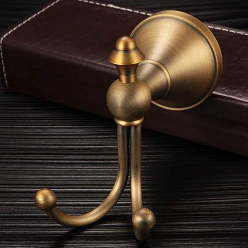 Novelty Design Antique Brass Finish Wall-Mounted Robe Hook, Bathroom and Kitchen Accessories. Double Hook