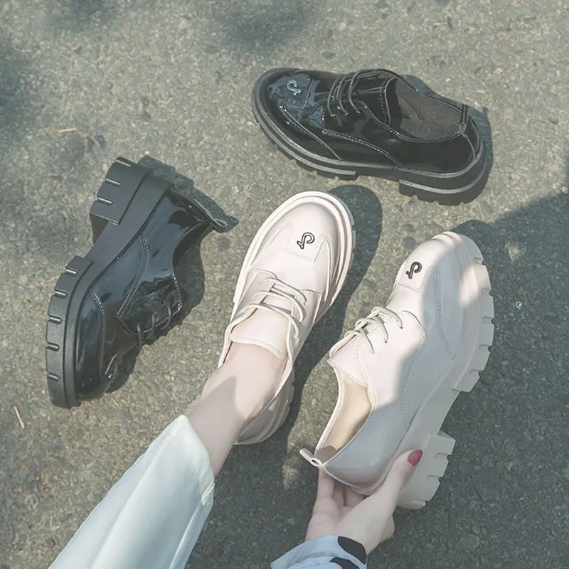 

Round Toe Cross Women's Shoes British Style Oxfords Flats Clogs Platform Autumn All-Match Casual Female Sneakers Preppy Nurse