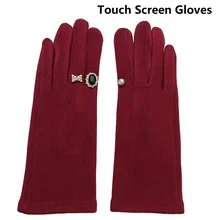 

Winter Warm Rhinestone Touch Screen Gloves For Women Plush Inside Finger Gloves Female Winter Elegant Soft Red Mittens Gloves
