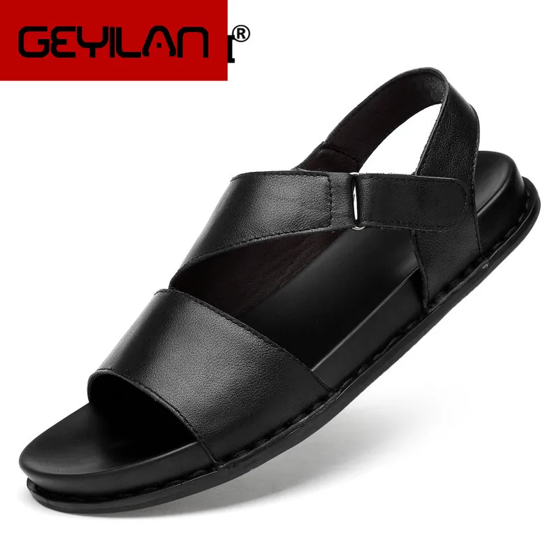 

Large Size 37-45 Summer Sandals Shoes Fashion Genuine Leather Men Sandals Casual Leather Sandals for Men Beach Male Sandals