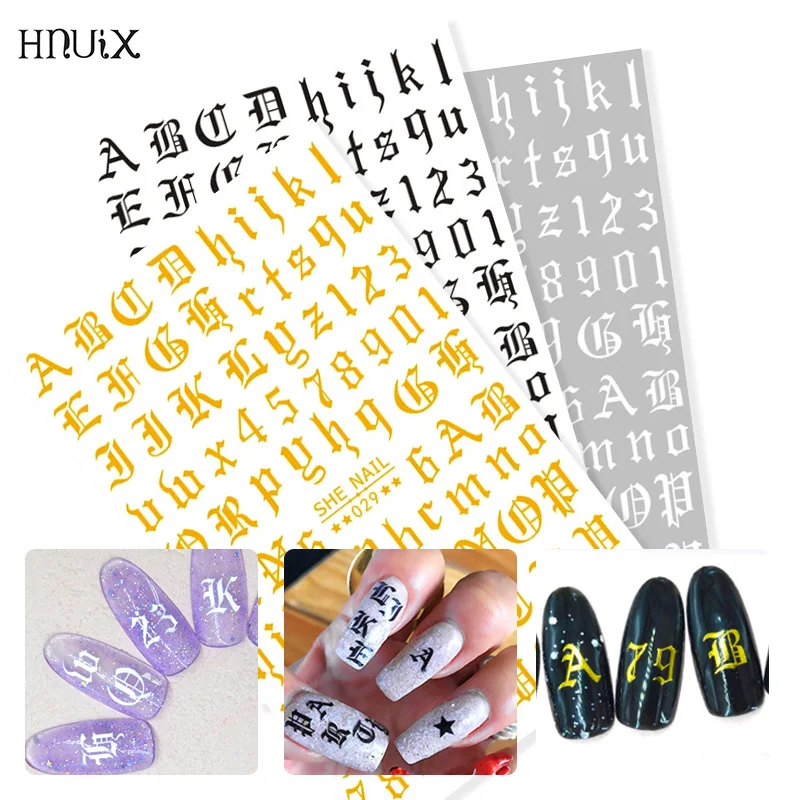 

1Sheet 3D letter Nail Art sticker nail decal gold letters black words character nail adhesive sticker decals nails decoration