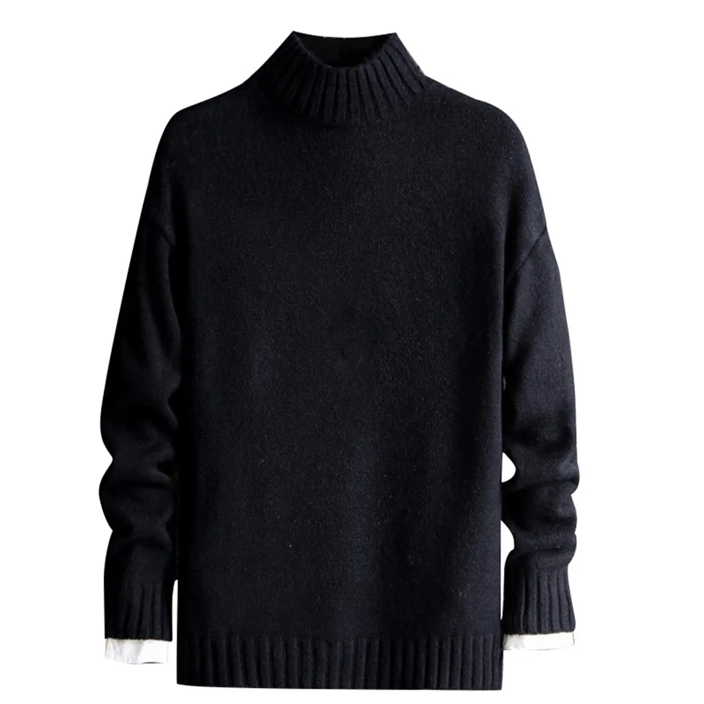 Womail осень-зима свитер с длинными рукавами мужские однотонные мужские пуловеры высокого качества модный Повседневный свитер мужской - Цвет: Черный