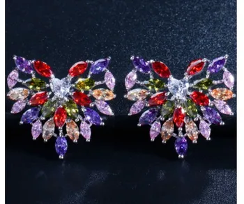 

free shipping noble colorful diamond Crystal Popular jewlery 925 silver lady's earings 19hb