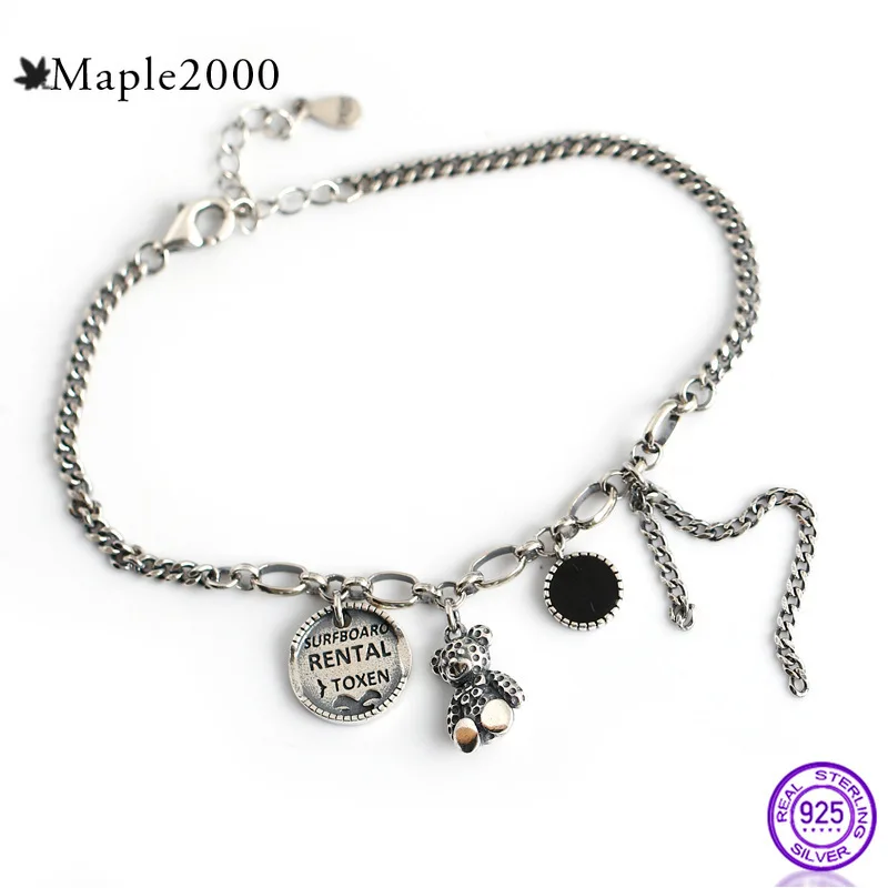 bracelet animal neutral Original version vintage bear 925 sterling silver hanging Round men for women jewelry | Украшения и
