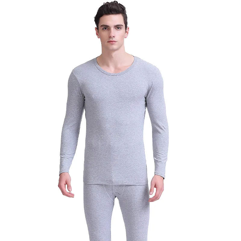 Light Gray Теплое хлопковое термобелье, комплект для мужчин, кальсоны высокого качества, однотонное дышащее мужское зимнее нижнее белье, костюмы, Прямая - Цвет: Light Gray