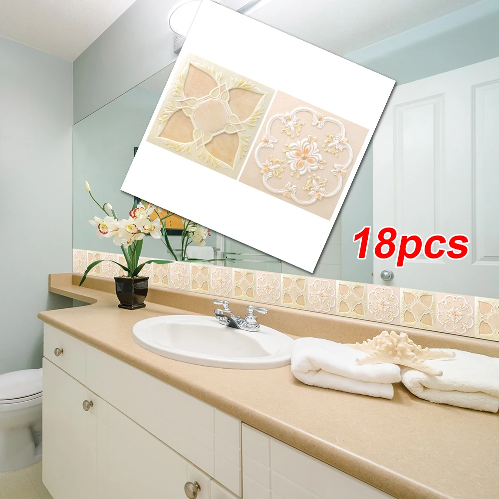 Mosaic Tile Wall Sticker Decals Bathroom Kitchen Home Decoration 10*10cm 18pcs |