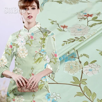

Pastoral green floral bird jacquard brocade fabric apparel for dress coat tissue cloth tela tejido stoffen 300cm width SP5662