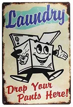Прачечная падение Брюки здесь металлический знак винтаж гаража Настенный декор