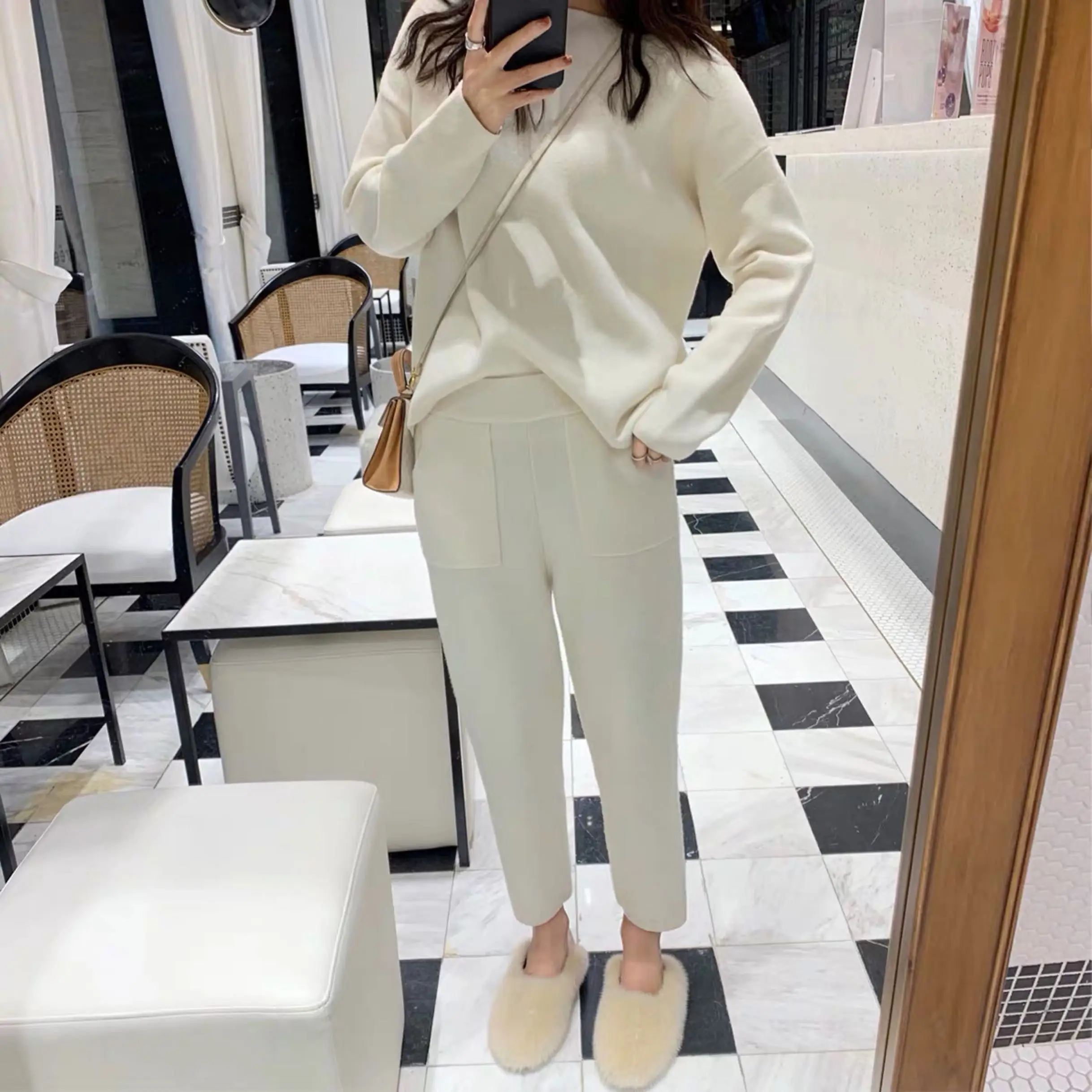Women Outfits Cashmere Sweater Two Piece Sets Tracksuit Autumn Winter Fashion Sweatsuits Sport Suit Female Knit Pant Set