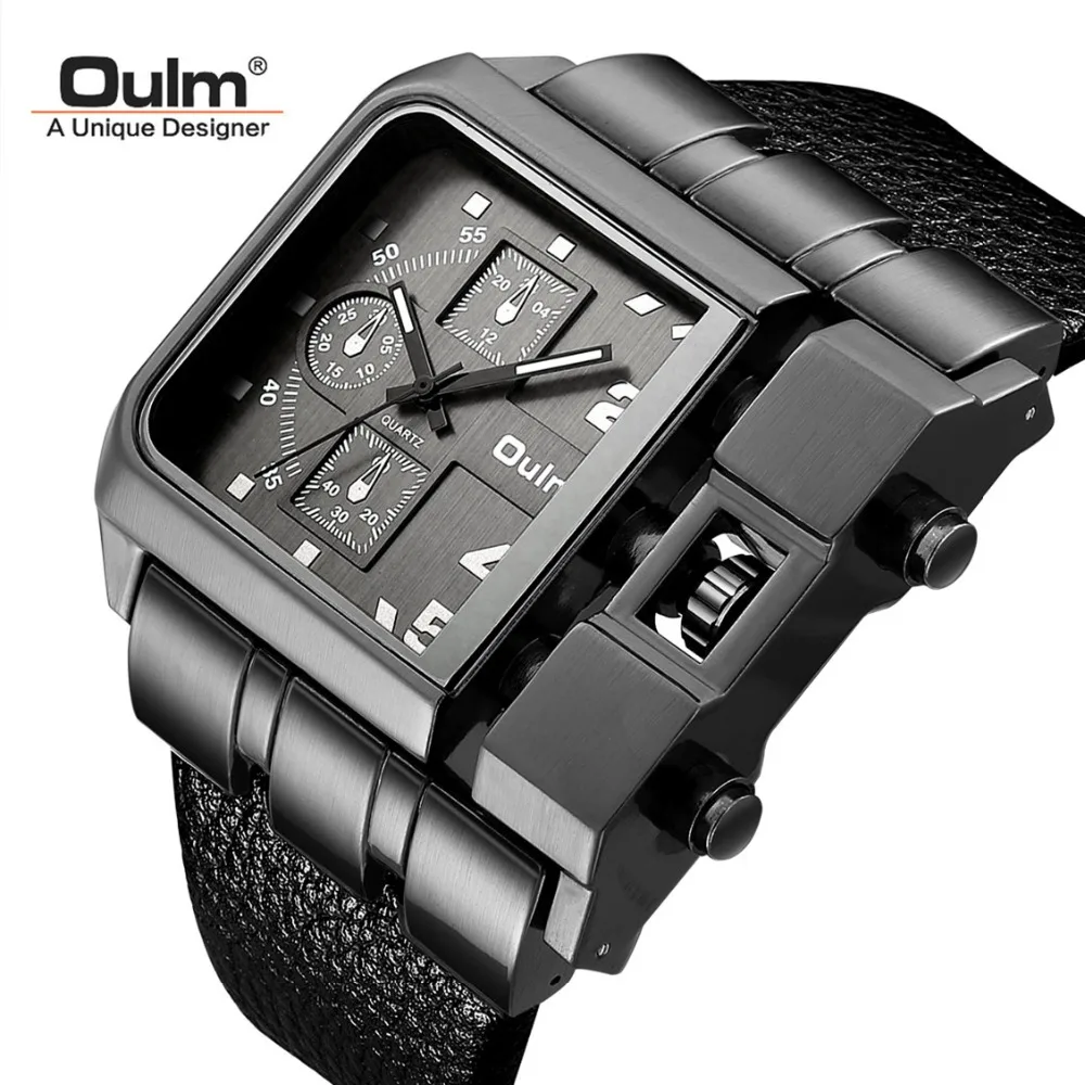 Роскошный бренд OULM спортивные мужские часы Relogio Masculino большой квадратный Размер наручные мужские кварцевые часы широкие наручные часы с ремешком из искусственной кожи