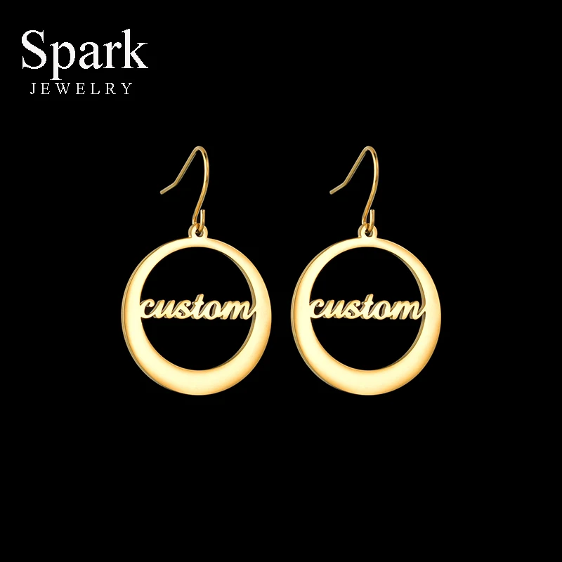 Spark Custom Name Hoop Earrings Stainless Steel Personalized Hollow Star Geometric Dangle For Women Birthday Gift | Украшения и