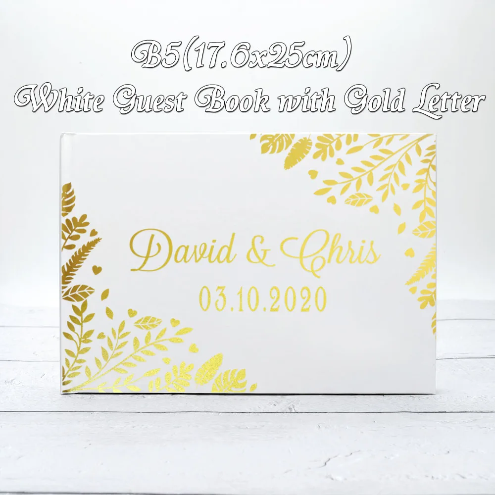 Персонализированная Свадебная Гостевая книга, гостевая книга из золотой фольги, гостевая книга на заказ, свадебный сувенир, идея для свадебного душа - Цвет: White (gold letter)