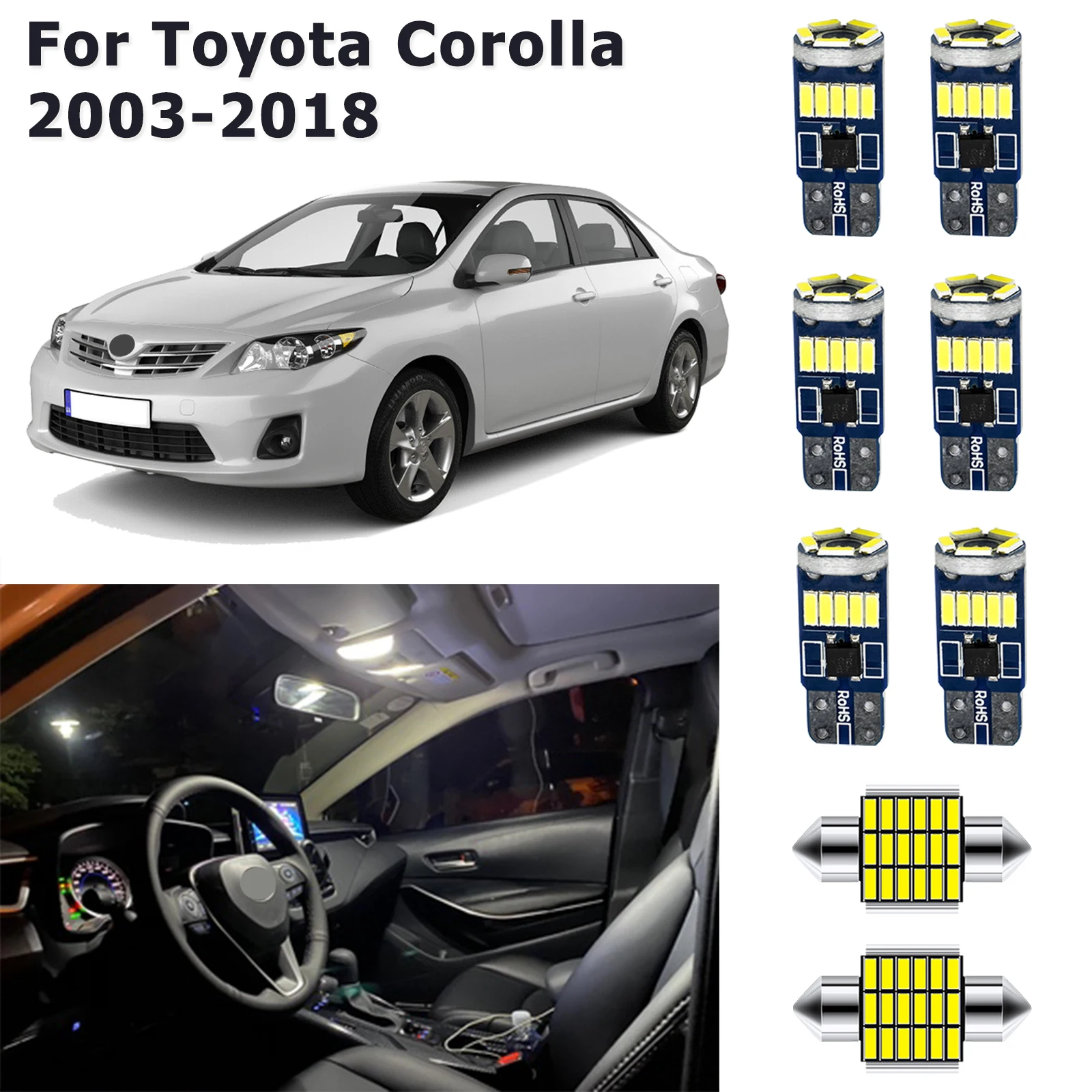 Lampe dôme pour Toyota Corolla E12, E13, E14, E15, E16, E17, E18, 2003 –  2018, 8 pièces