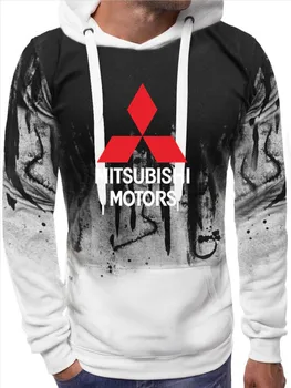 

free shipping High-quality new Hoodies mitsubishi Car Logo Print Casual HipHop Gradient color Hooded Mens Fleece Sweatshirts Man