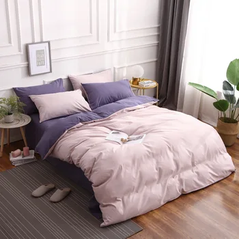 

Soft 4Pcs Set Bed Sheet Quilt Cover Pillow Cover Solid Color Bedding Quilt Cover Comfortable Home Textile Products