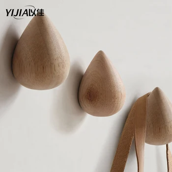 

Nordic wall home decoration creative water drop shape solid wood hook coat rack
