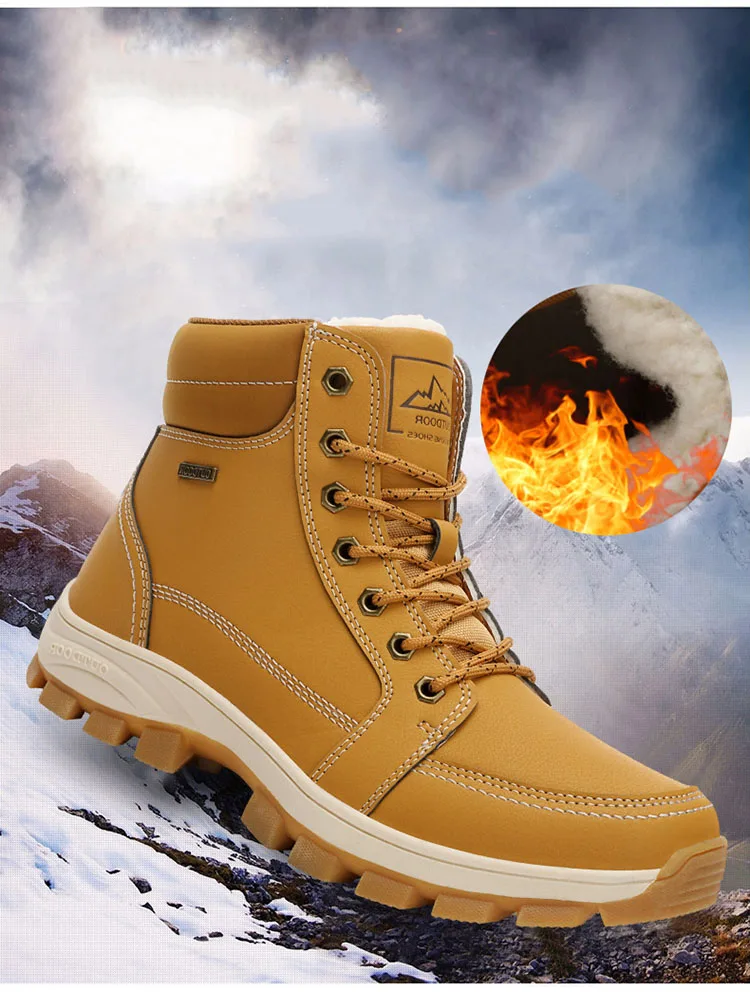 Men boots Warm Winter High Quality Plush Inside Anti Skid Bottom Outdoor Mans footwear Comfortable Plush Big Size