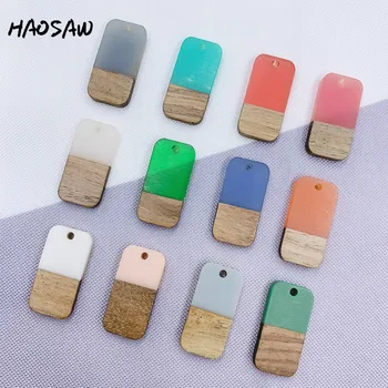 

HAOSAW Choose 6Pcs/Lot Wood Material/Semi Resin/Multi Design/Rectangle Shape/DIY Jewelry Making/HandMade/Earring Findings